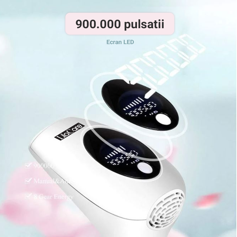 Epilator IPL Lila Care cu maner, epilare definitiva, 900.000 pulsatii, cu display LCD, 8 trepte de putere, roz, [4],https:lilarossa.ro