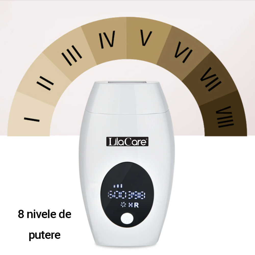 Epilator IPL Lila Care, epilare definitiva, 600.000 pulsatii, cu display LCD, 8 trepte de putere, Alb / Negru, [3],https:lilarossa.ro