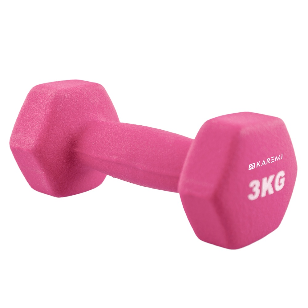 Gantera fitness Karemi, tip hexagon, de 3 kg, roz