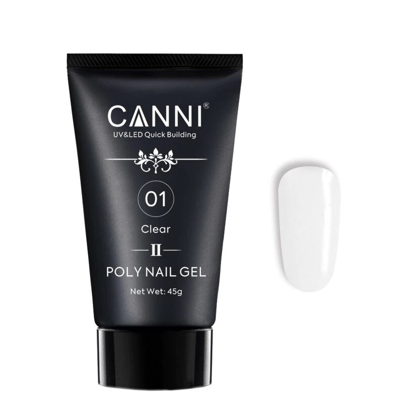 Polygel uv Canni pentru constructie unghii, Premium 01, 45 ml, Clear