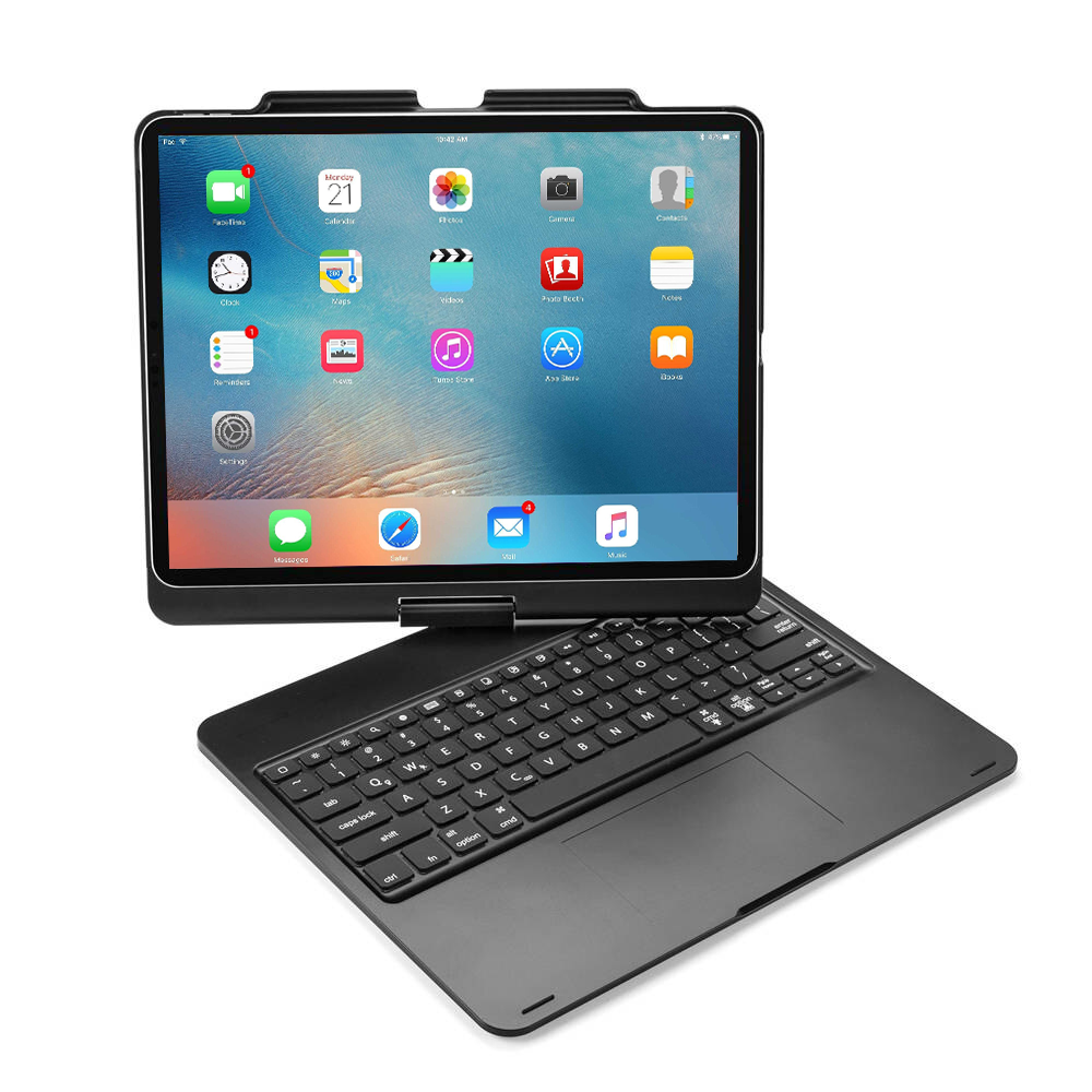 Husa Loomax tip mapa, tastatura Bluetooth, rotire 360 grade cu touchpad, neagra, 12.9 inch, cu 6 culori