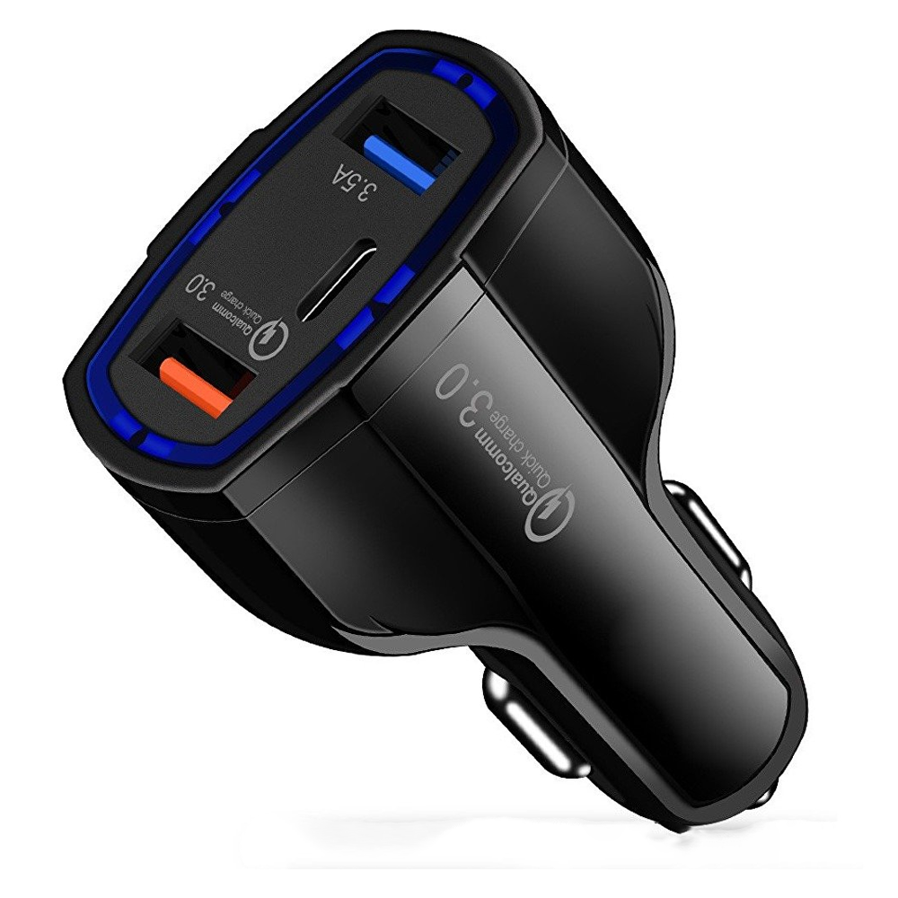 Incarcator auto cu incarcare rapida, QC 3.0, 2 porturi USB si tip C, 20 W, negru, [2],https:lilarossa.ro