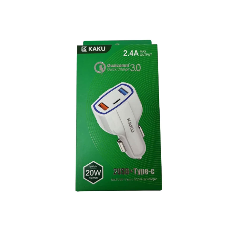 Incarcator auto cu incarcare rapida, QC 3.0, 2 porturi USB si tip C, 20W, alb, [4],https:lilarossa.ro