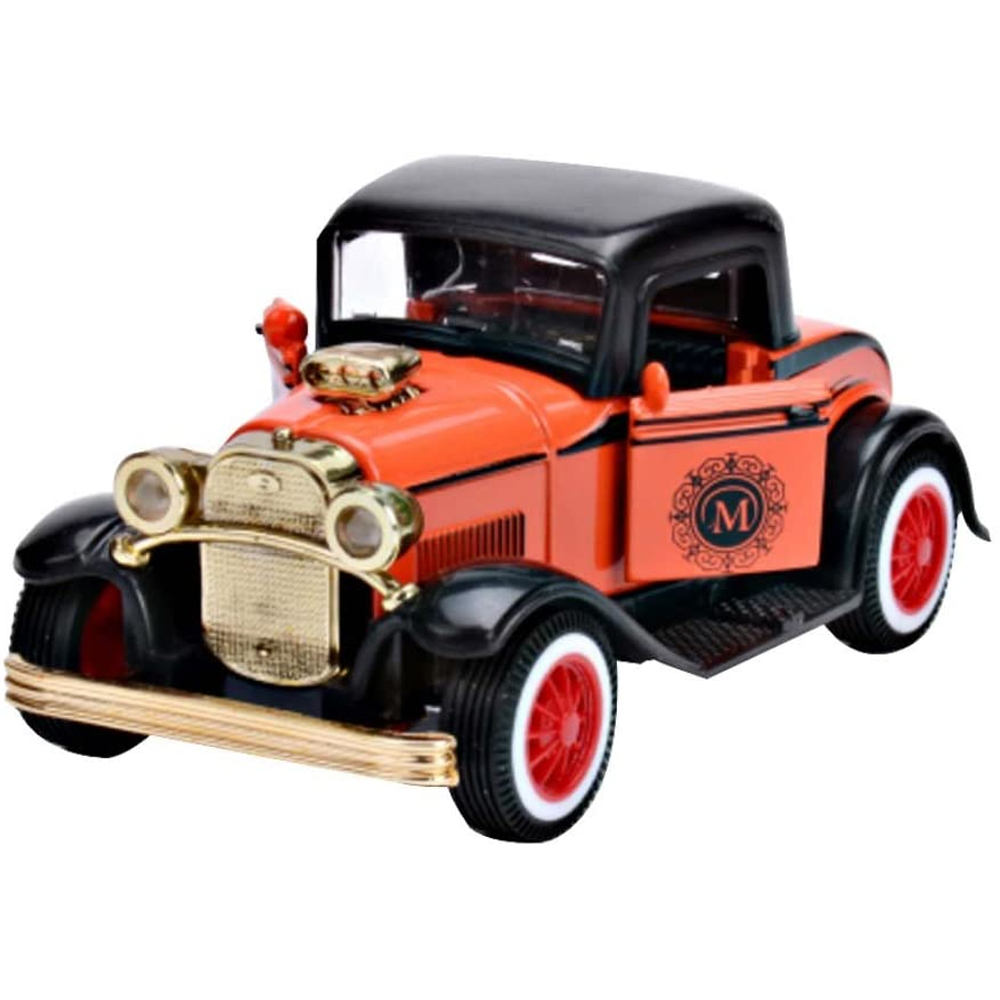 Masina de jucarie Karemi, de epoca, cu lumini si sunete, portocalie, nr 10, 12x6x6 cm