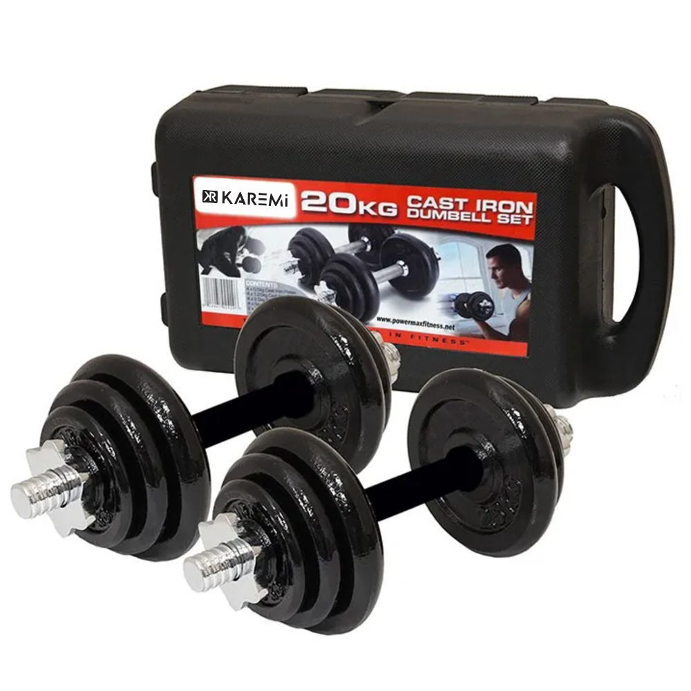 Set gantere, Karemi, cu discuri din metal, negre, 20 kg
