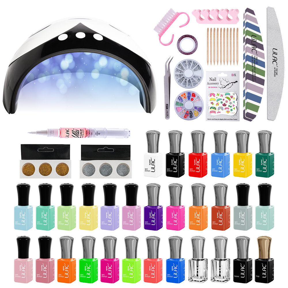Kit oja semipermanenta Lilac Expert, 30 oje, lampa 36 W, accesorii, Basic, Pastel, Neon colors Accesorii imagine pret reduceri
