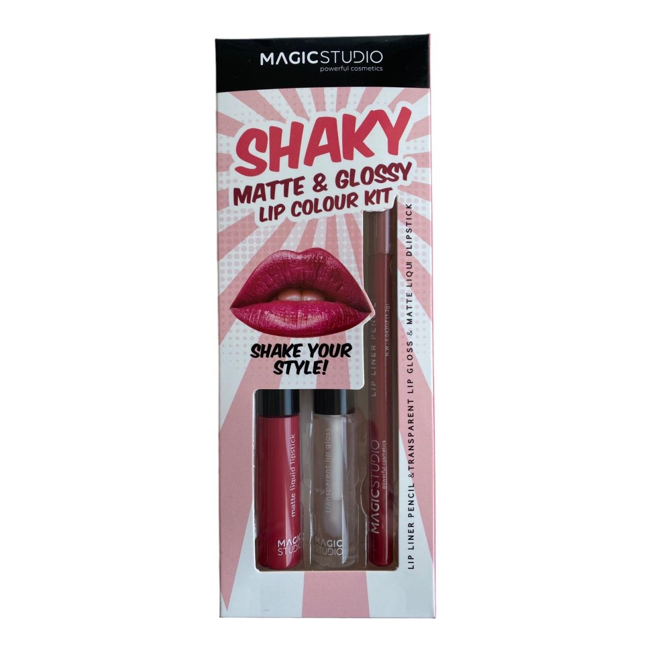 Kit ruj lichid cu creion de buze si luciu de buze Magic Studio Shaky, roz inchis lila-rossa.ro imagine noua 2022