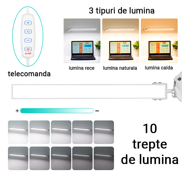 Lampa profesionala LED pentru masa, ajustabila, cu suport de prindere, alb, [6],https:lilarossa.ro