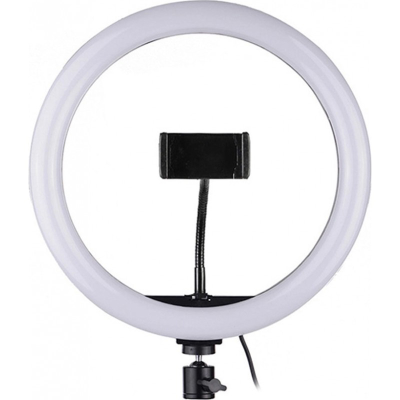 Lampa circulara Loomax Ring Light, diametru 33 cm/13 inch, suport telefon, 10 trepte reglaj, 7 culori,  3 tipuri de lumina