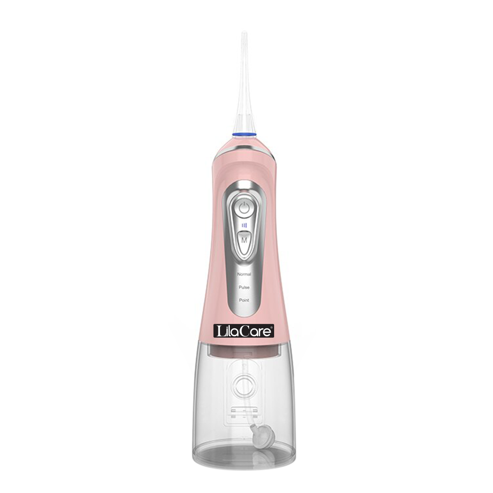 Irigator oral Lila Care, portabil, USB, jet de apa dentar, 3 moduri, rezervor de apa impermeabil dinti,  4 capete inlocuibile, 320 ml, Roz, [2],https:lilarossa.ro
