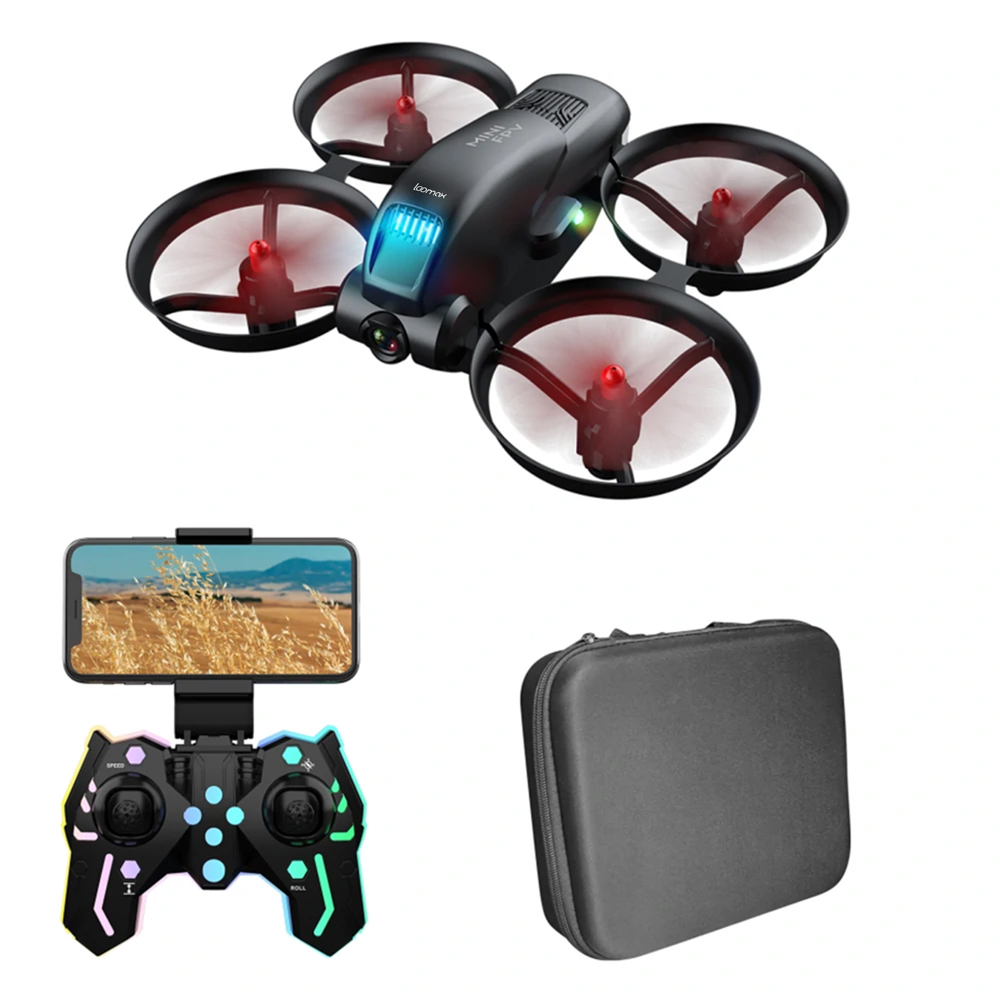 Mini drona Loomax, cu camera duala 4K HD, mod GPS, 2.4G, functie WIFI, timp zobor 11-15 min, lumini LED, rotire 360 , neagra