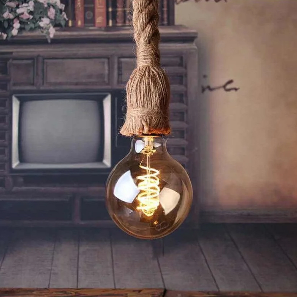 Lustra suspendata vintage din sfoara, 1 soclu, E27, max 40 W, [2],https:lilarossa.ro