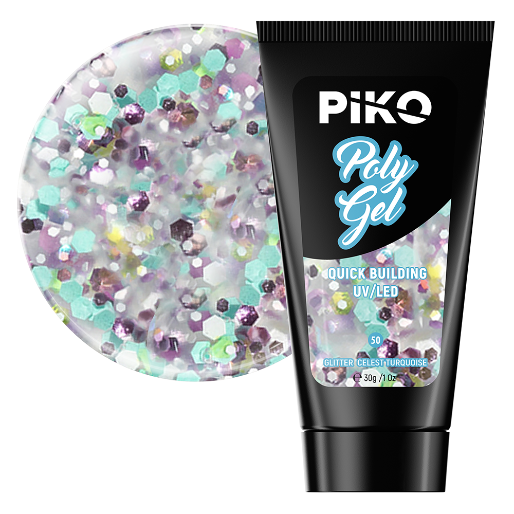 Poze Polygel color, Piko, 30 g, 50 Glitter Celest Turquoise
