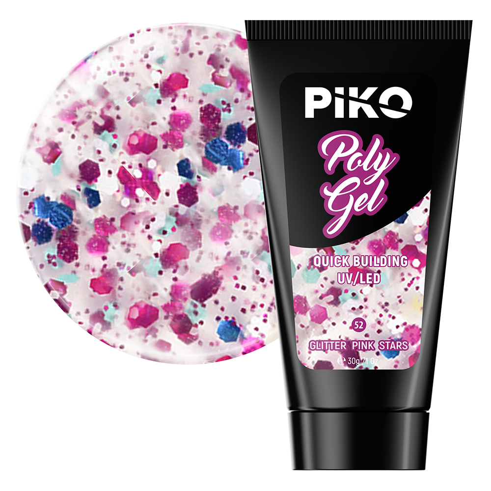 Polygel color, Piko, 30 g, 52 Glitter Pink Stars lila-rossa.ro imagine noua 2022