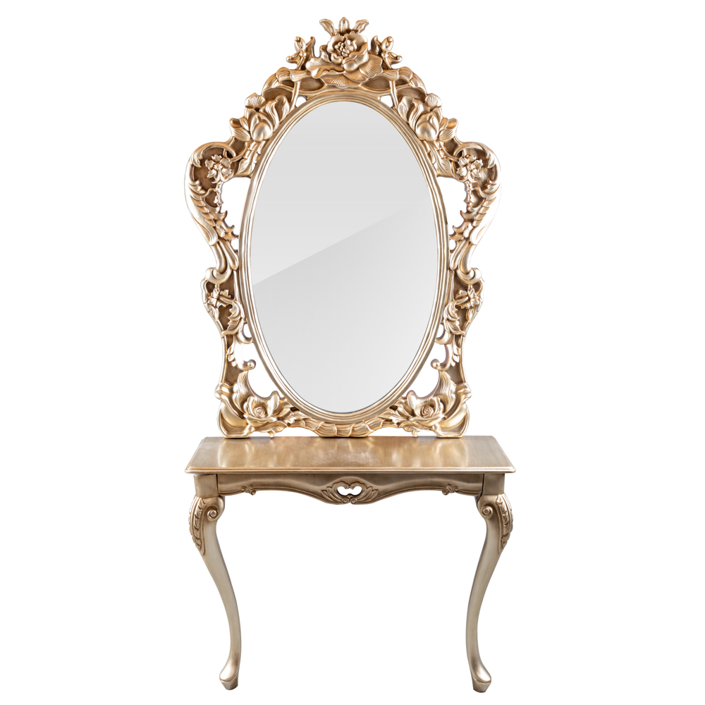 Consola aurie, oglinda si masa, design stil baroc, 95 x 37 x 201 cm Lila Rossa imagine noua 2022