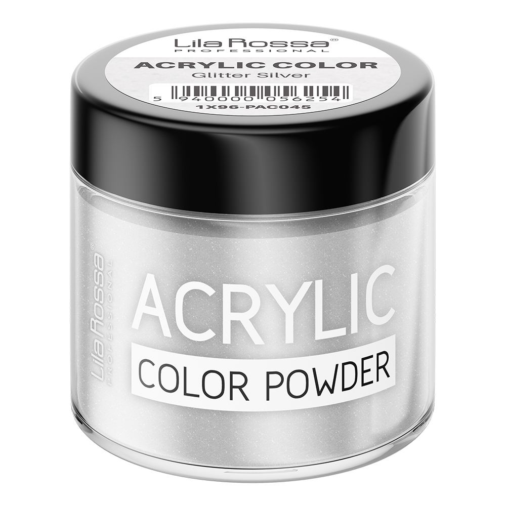 Pudra acrilica color, Lila Rossa, Glitter Silver, 7 g, [2],https:lilarossa.ro