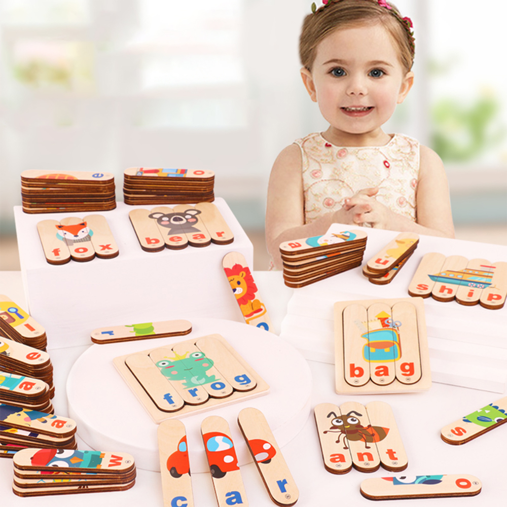 Puzzle Karemi din lemn, joc de ortografie, joc invatare limba engleza, K01B-10137, [3],https:lilarossa.ro