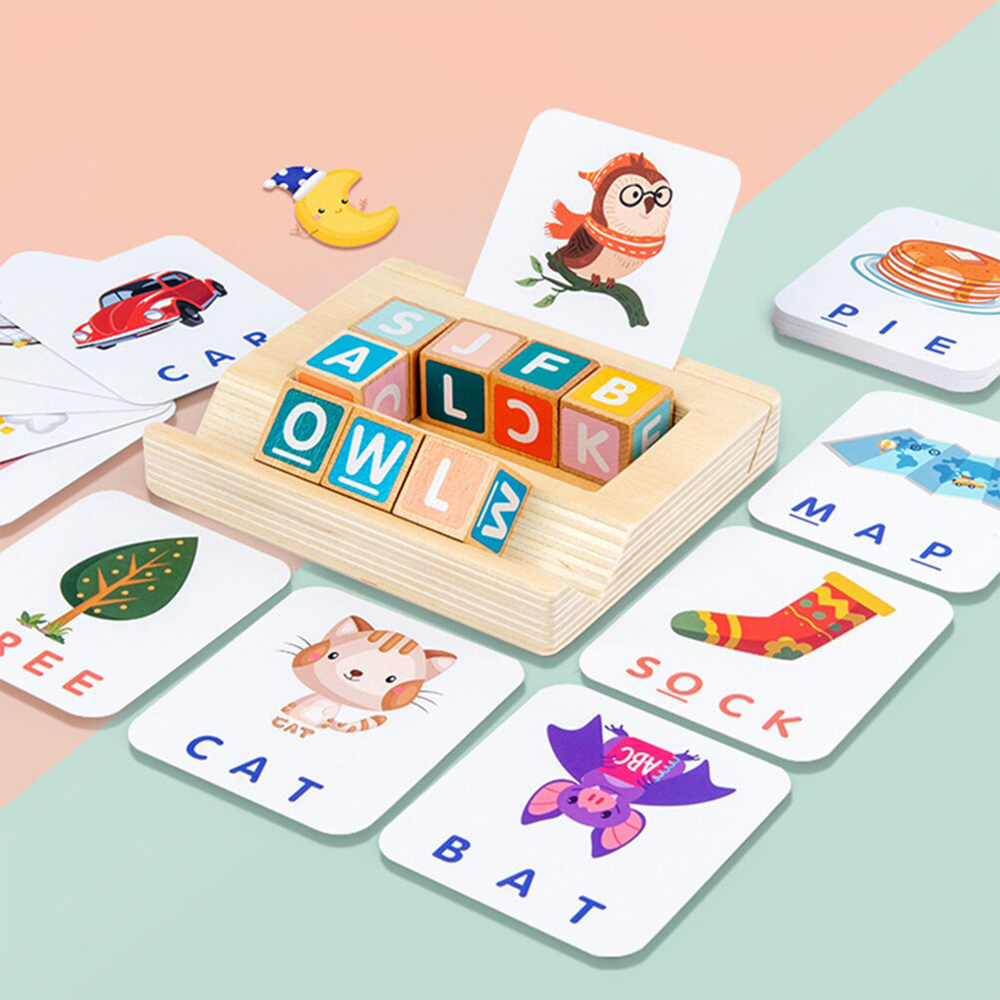 Puzzle Karemi din lemn, joc de ortografie, spelling game, invatare limba engleza, 79 de piese, K01B-10140, [2],https:lilarossa.ro