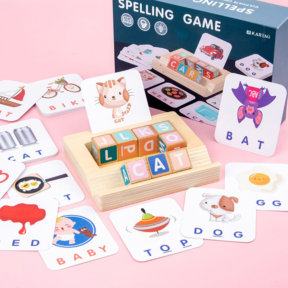 Puzzle Karemi din lemn, joc de ortografie, spelling game, invatare limba engleza, 79 de piese, K01B-10140, [5],https:lilarossa.ro