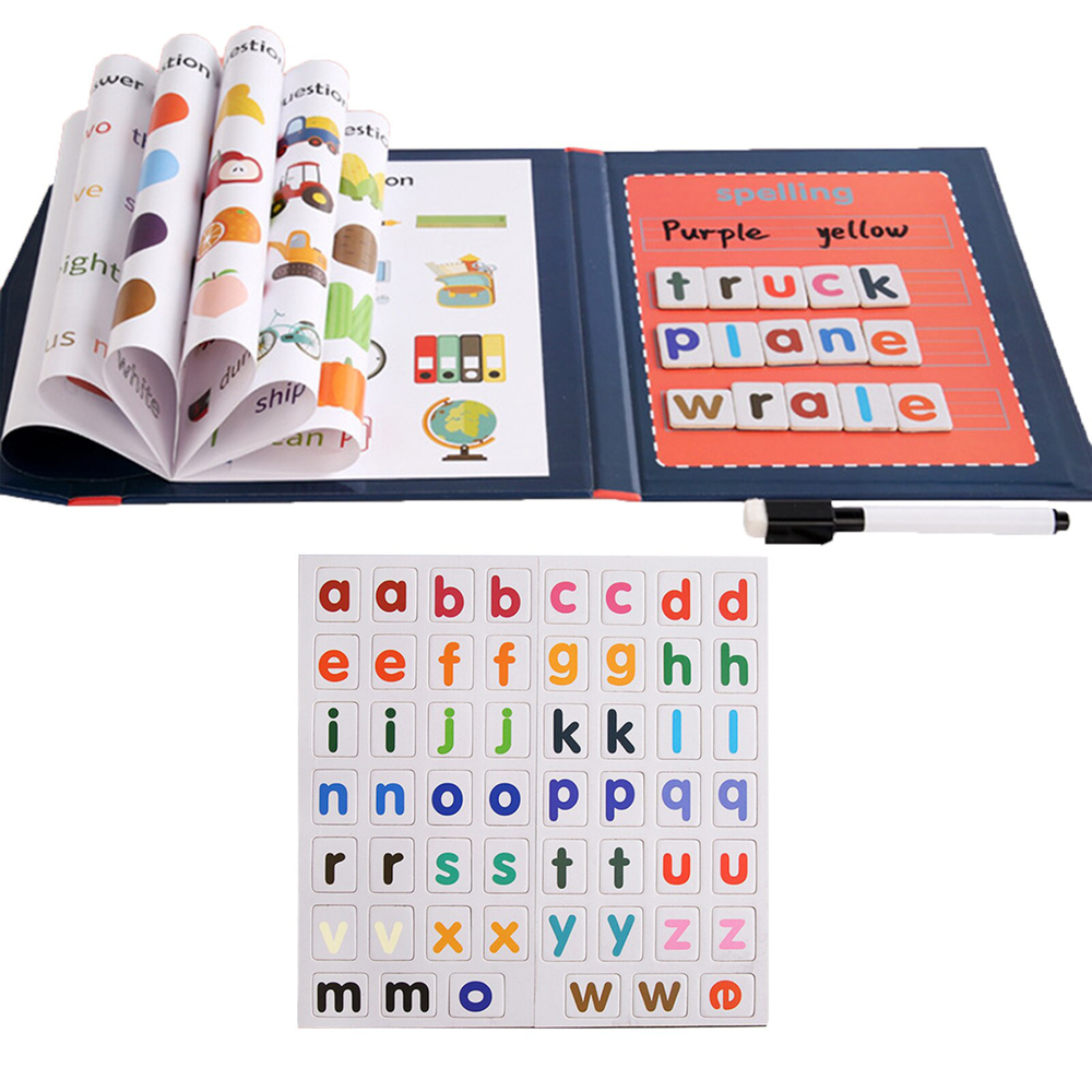 Puzzle Karemi, joc de ortografie cu litere magnetice si tabla de scris, tip carte, invatare limba engleza, 54 piese, K01B-10139, [2],https:lilarossa.ro