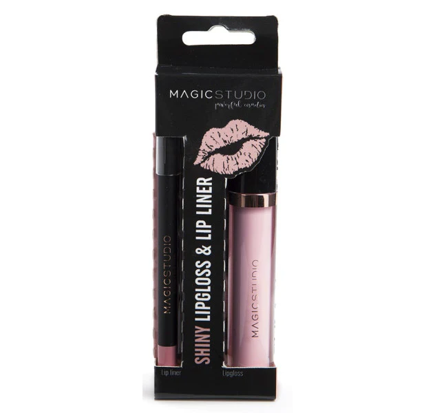 Set ruj lichid si creion de buze Magic Studio Shiny Lipgloss & Lip Liner, nude lila-rossa.ro imagine noua 2022