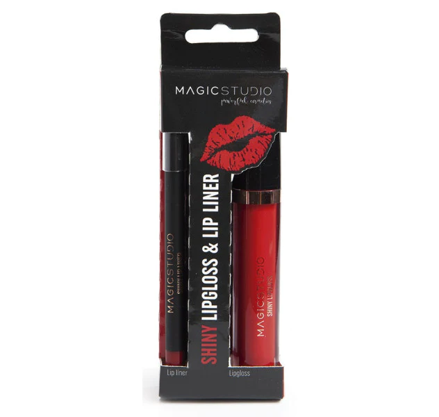 Set ruj lichid si creion de buze Magic Studio Shiny Lipgloss & Lip Liner, rosu deschis lila-rossa.ro imagine noua 2022