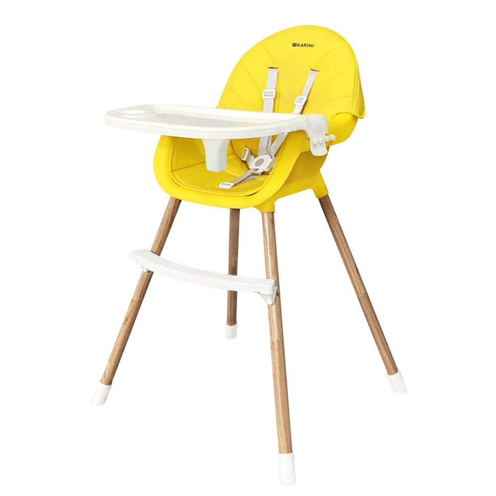 Scaun de masa Karemi, pentru bebe, multifunctional, cu tavita, galben