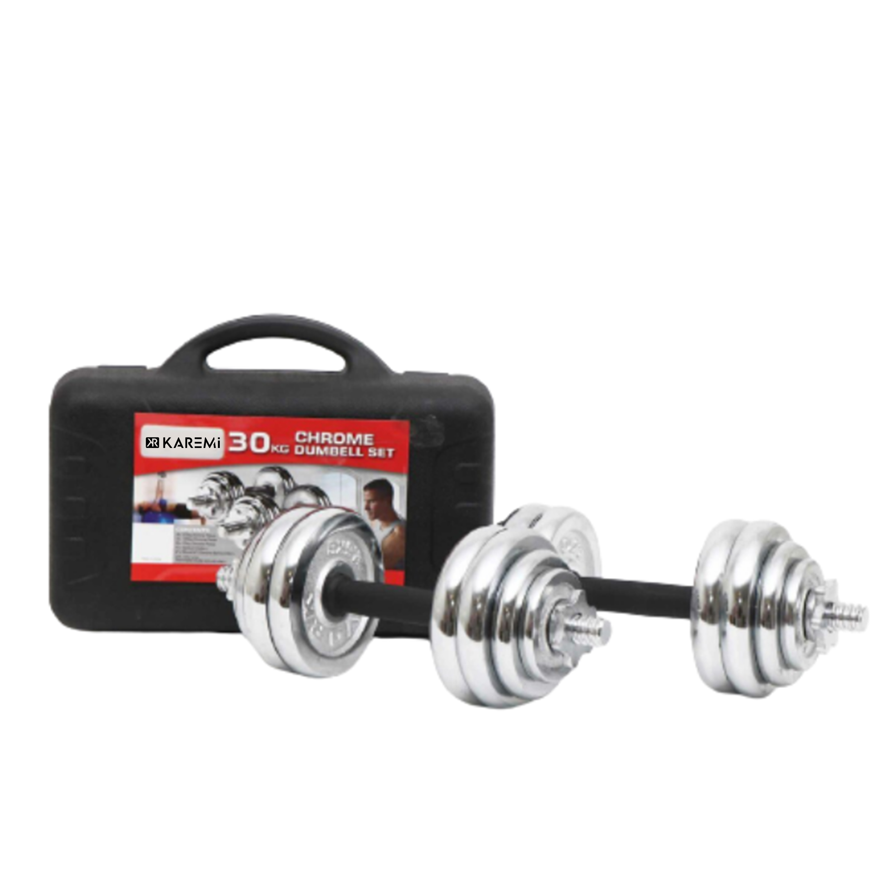Set gantere si haltere, Karemi, cu discuri din metal, cromate, 30 kg