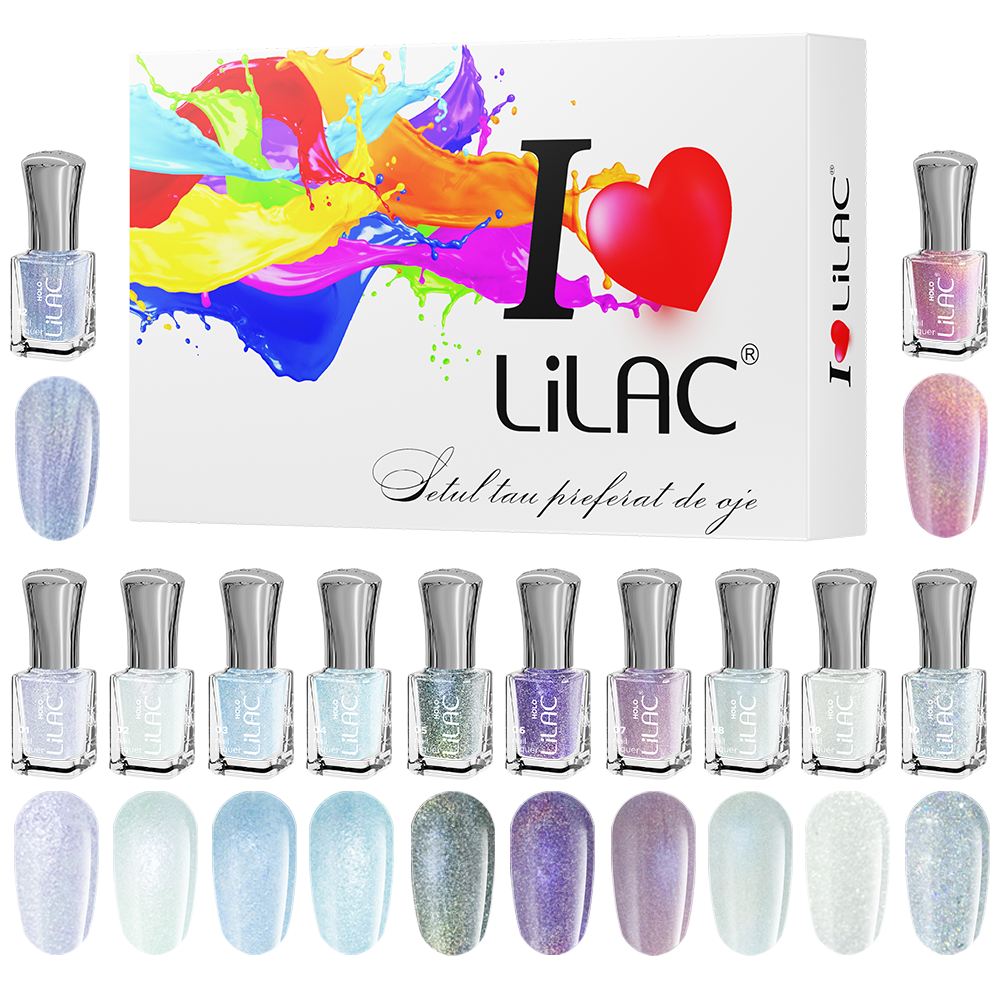 Set lac de unghii Lilac, Holographic, 12 culori lila-rossa.ro imagine noua 2022