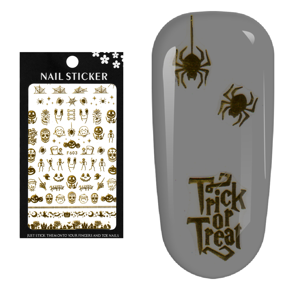Stickere pentru decor unghii Lila Rossa, Halloween, f603-gold, [3],https:lilarossa.ro