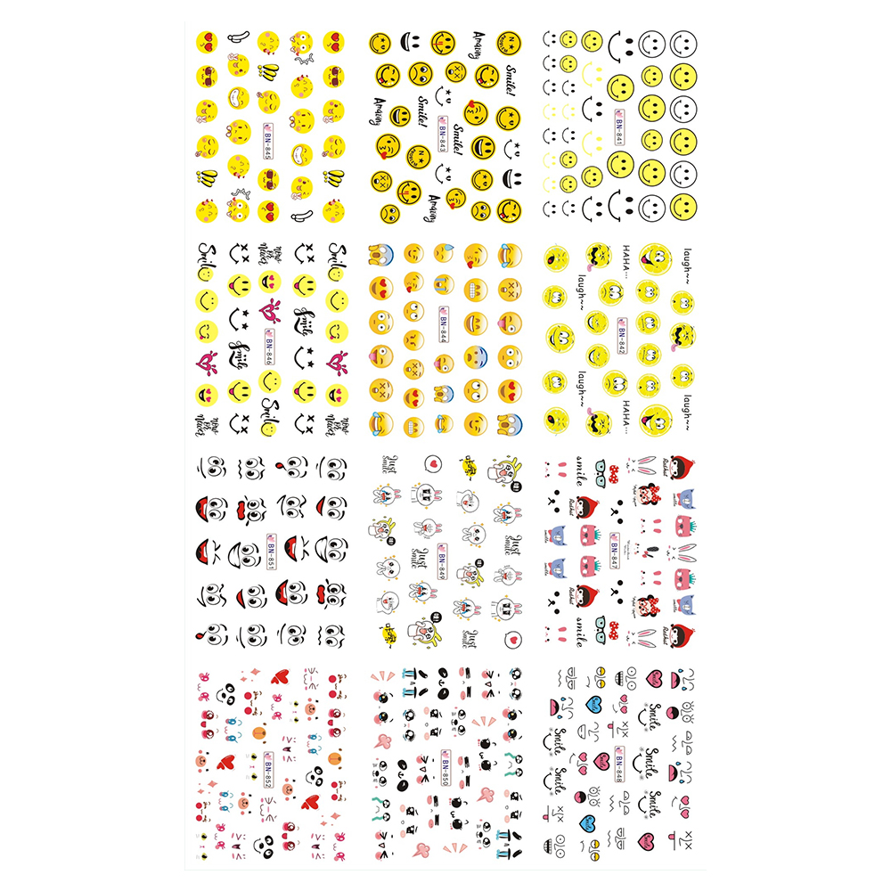 Set stickere pentru decor unghii, cu linii, forme, emoji, 12 buc, BN-845-848