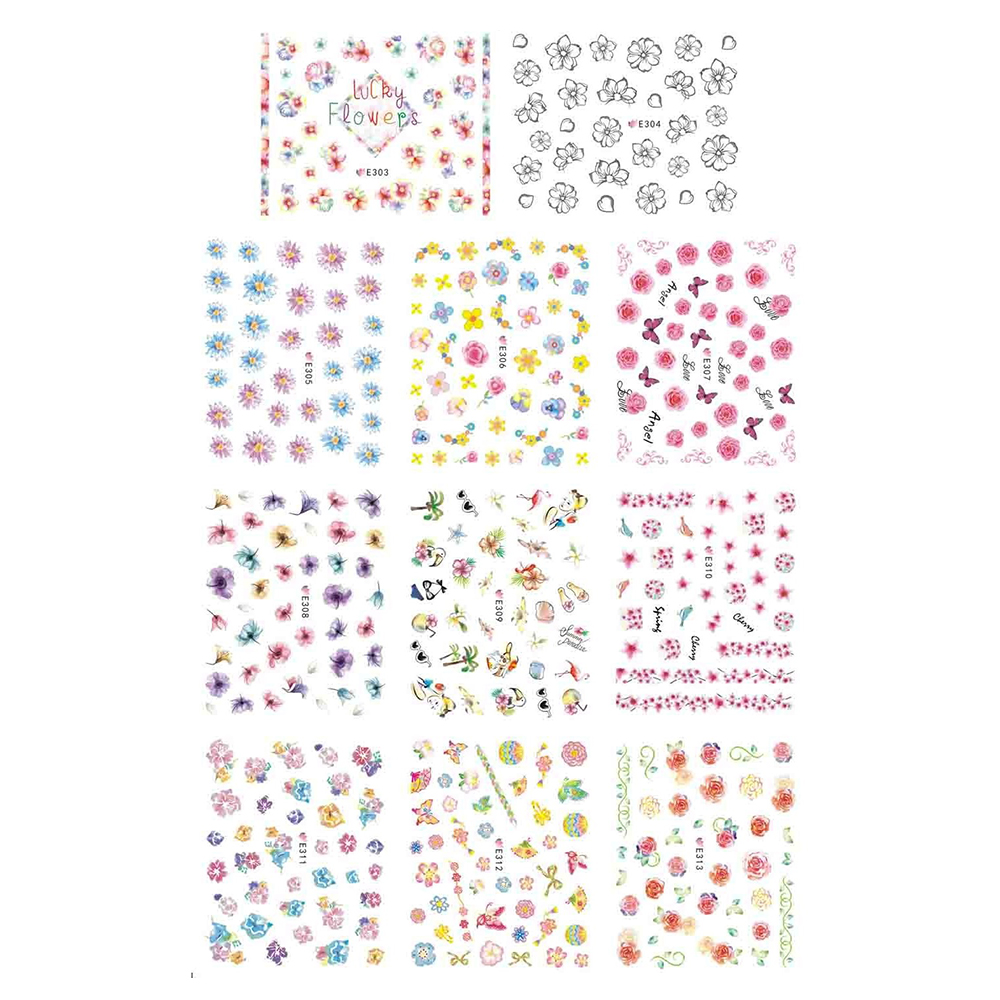 Set stickere A5 pentru decor unghii cu flori, fluturi, 11 buc, E-303-313