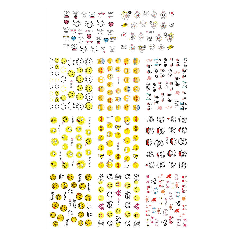 Set stickere A5 pentru decor unghii cu linii, forme, emoji, 11 buc, E-831-841