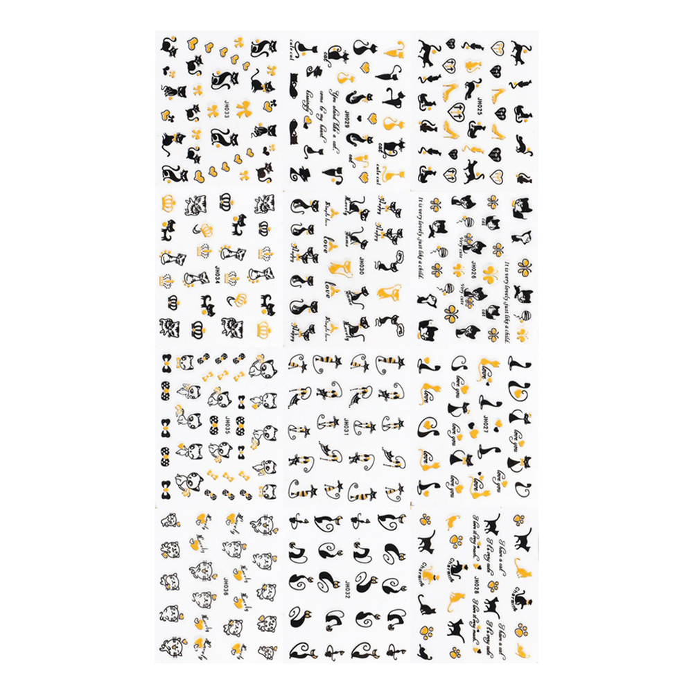 Set stickere A5 pentru decor unghii cu fundite, pisici, inimioare, 12 buc, JH-029-032