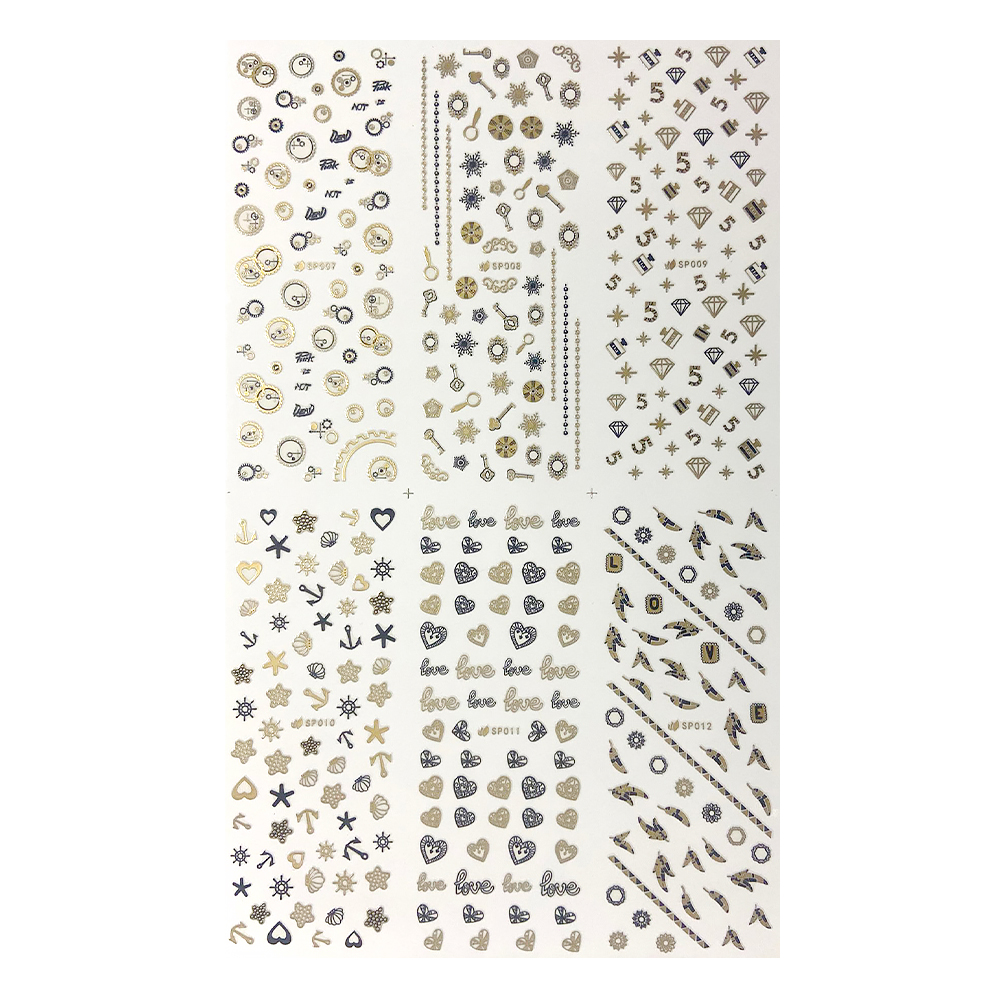 Set stickere A5 pentru decor unghii cu linii si forme, inimioare, 6 buc, SP-007-012
