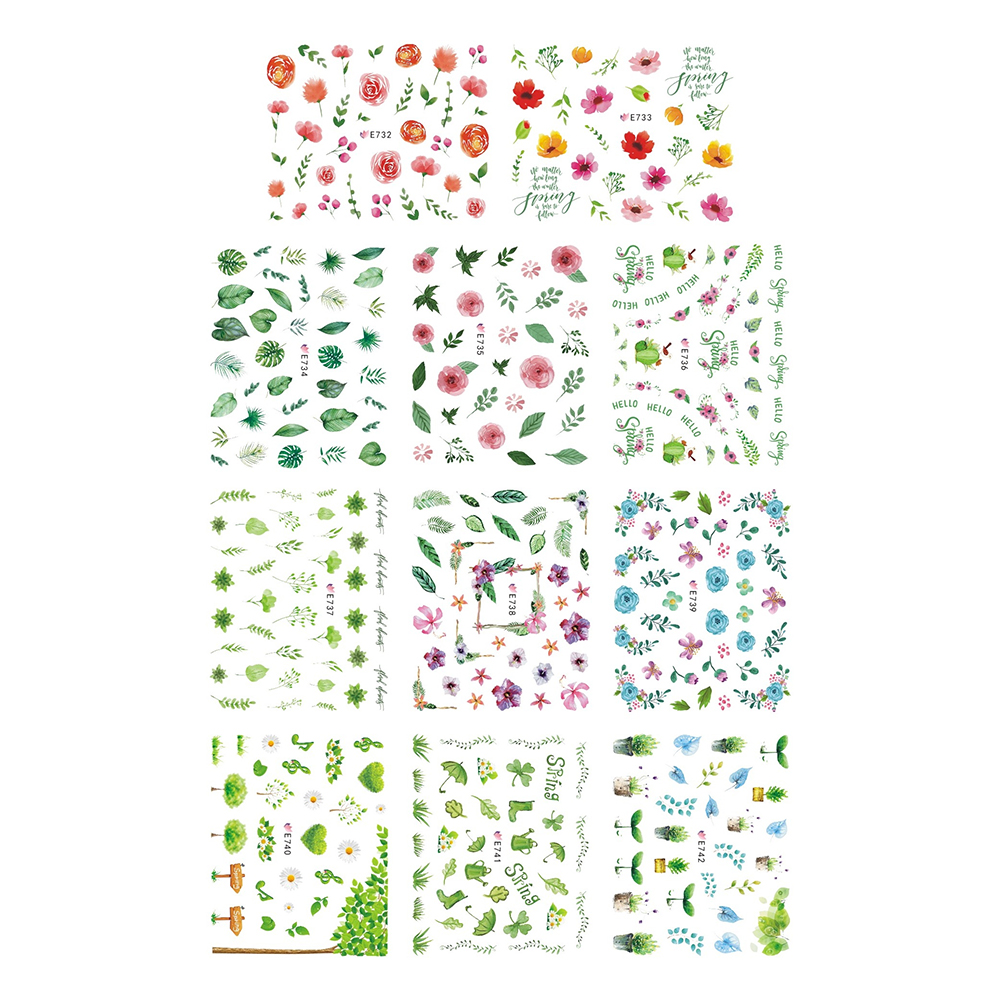 Set stickere A5 pentru decor unghii cu flori, pentru primavara, 11 buc, E-732-742