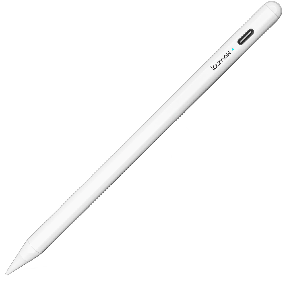 Stylus Pen, Loomax, pix pentru tableta iPad Apple, 10 penite anti-zgarieturi, 1 functie Palm Rejection, Tilt, Magnetic, USB-C, Alb