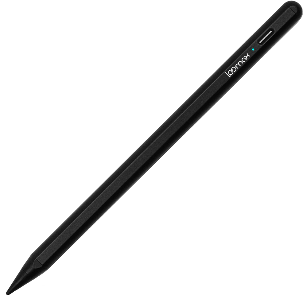 Stylus Pen, Loomax, pix pentru tableta iPad Apple, 10 penite anti-zgarieturi, 1 functie Palm Rejection, Tilt, Magnetic, USB-C, Negru