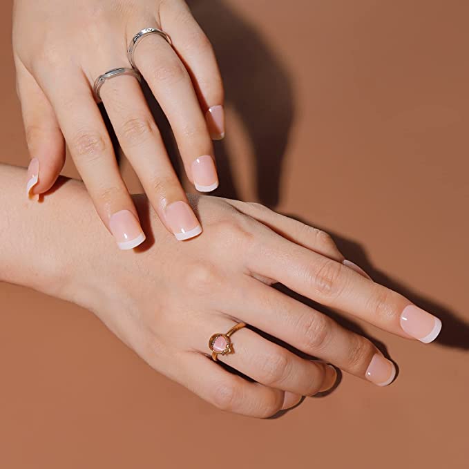 Tipsuri unghii false color press-on, flexi nails natural french, 28 buc + lipici unghii false + pila unghii + betisor portocal, [3],https:lilarossa.ro