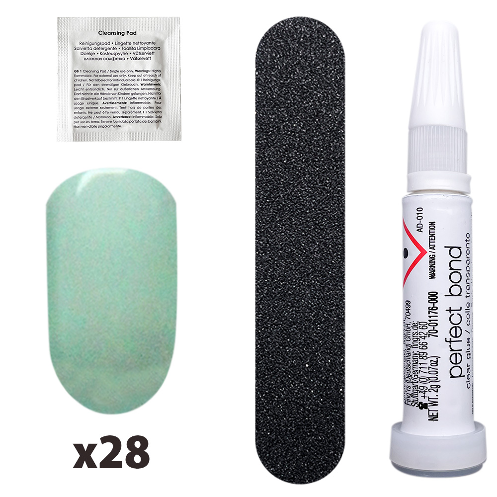 Tipsuri unghii false color press-on, So Chic Colored Nails, Mint High Gloss, Fingrs, 28 buc. + lipici unghii false + pila unghii + betisor bambus , [2],https:lilarossa.ro
