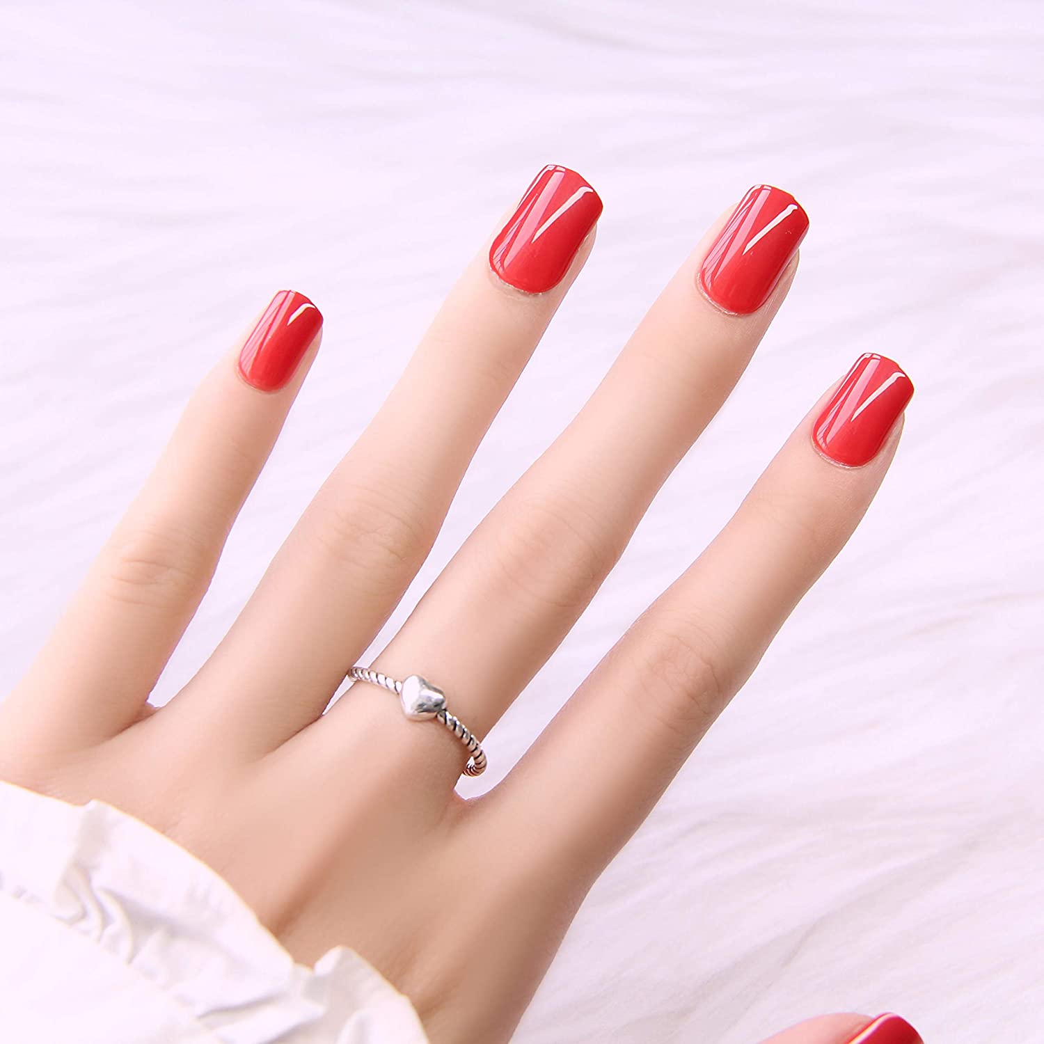 Tipsuri unghii false color press-on,Nails studio 24 buc, red + betisor portocal, [3],https:lilarossa.ro