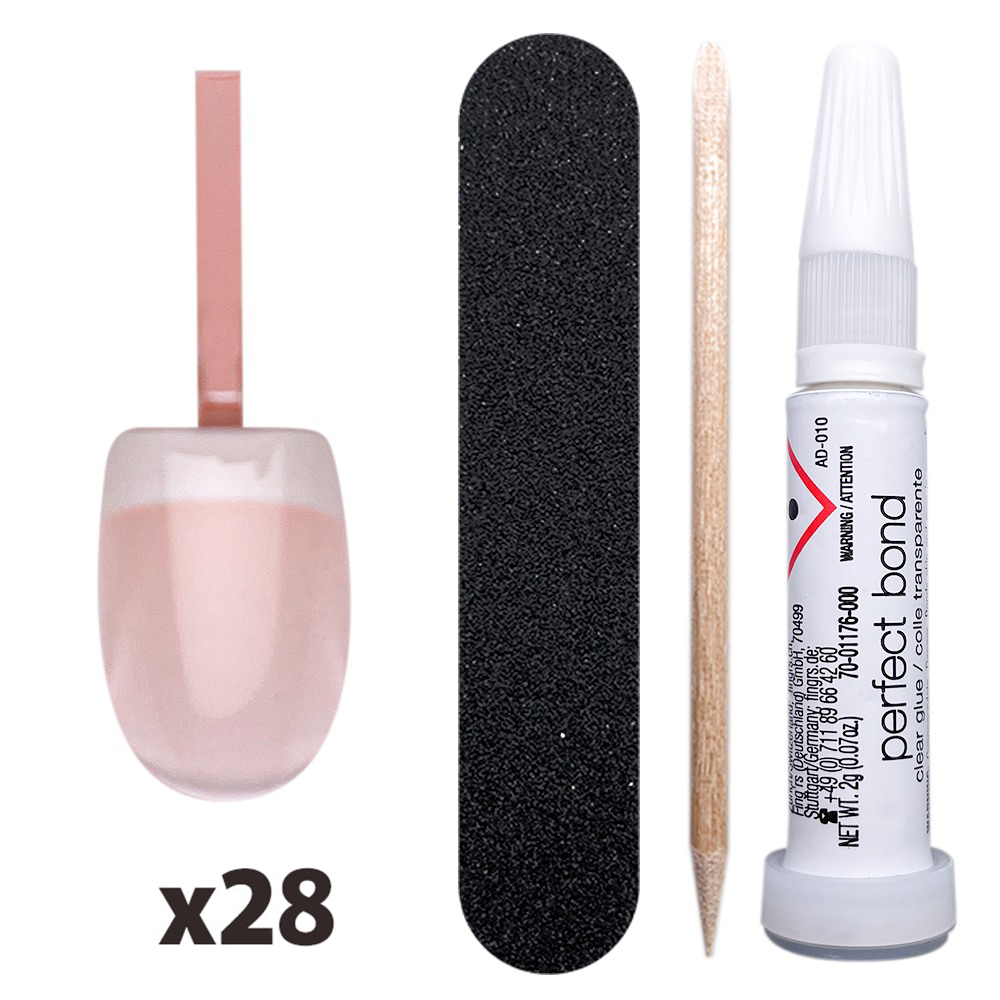 Tipsuri unghii false color press-on, flexi nails natural french, 28 buc + lipici unghii false + pila unghii + betisor portocal, [2],https:lilarossa.ro