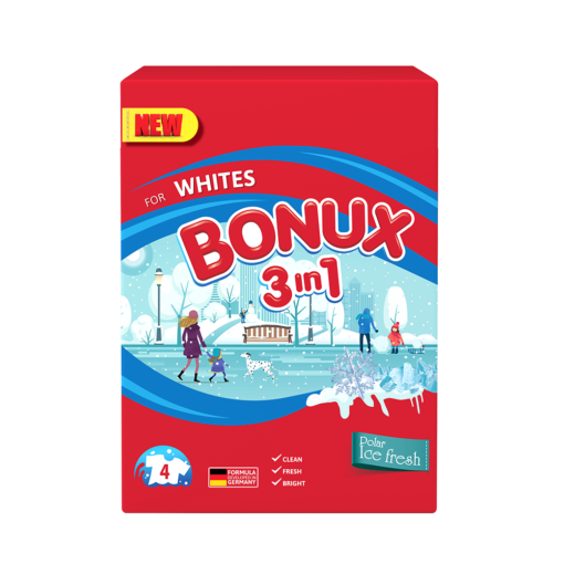 Detergent pudra - BONUX 3IN1 AUTOMAT POLAR ICE FRESH 400G 6/BAX, lucidiusmarket.ro