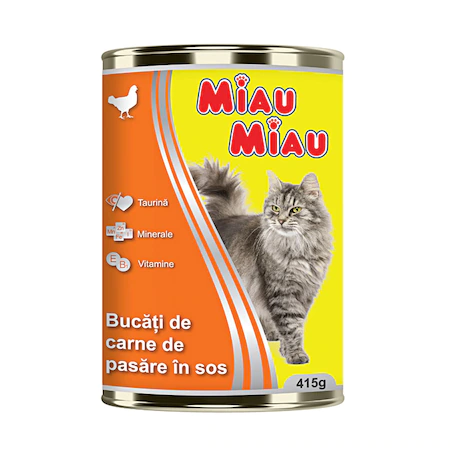 Hrana Pisici - MIAU MIAU HRANA UMEDA PISICI PUI CONSERVA 415GR 24/BAX, lucidiusmarket.ro