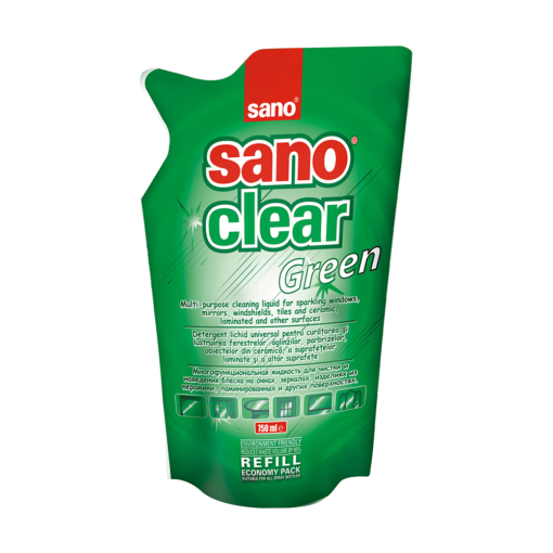 Solutii geamuri - SANO CLEAR GREEN SOLUTIE GEAMURI REZERVA 750ML 12/BAX, lucidiusmarket.ro