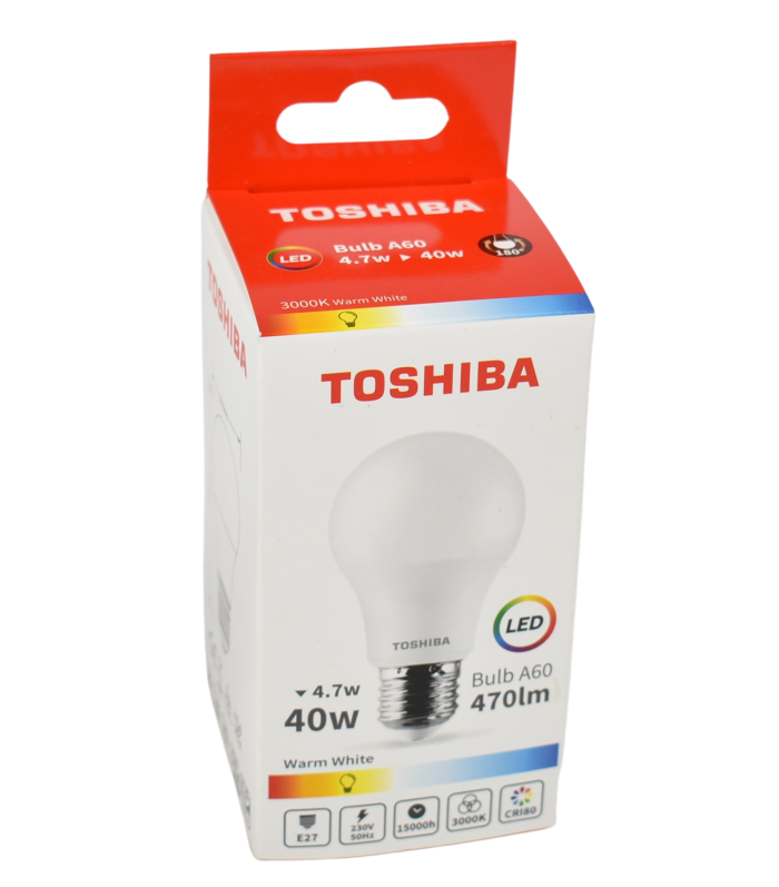 Becuri si lanterne - TOSHIBA BEC LED 4.7W E27 A60 ALB CALD 100/BAX, lucidiusmarket.ro