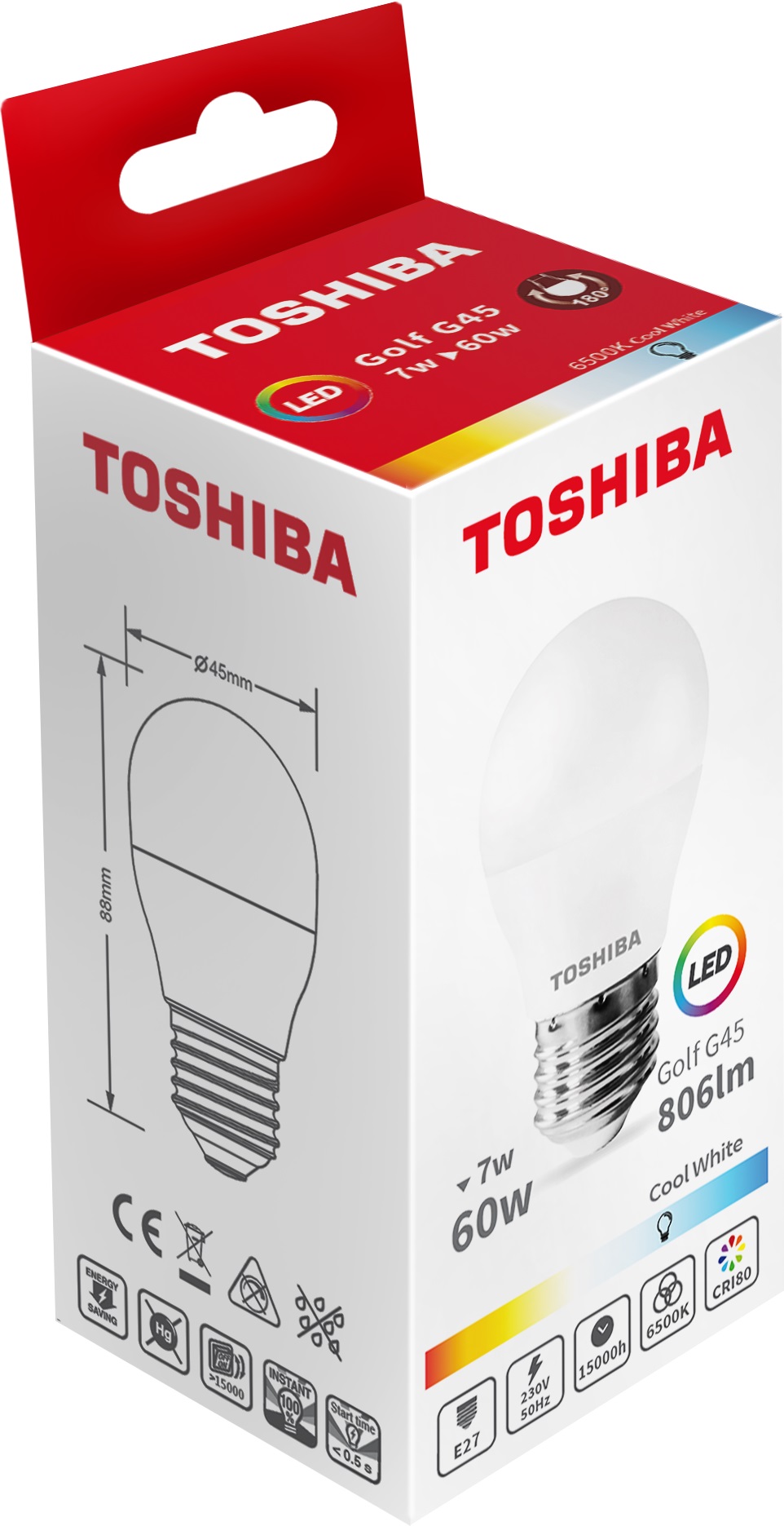Becuri si lanterne - TOSHIBA BEC LED 7W E27 G45 ALB RECE 100/BAX, lucidiusmarket.ro