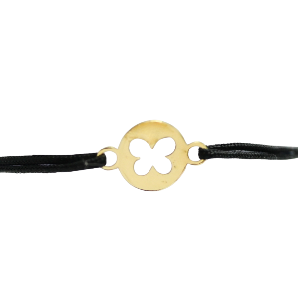 Bratara snur negru cu aur galben de 14k banut fluture Maia Bijou