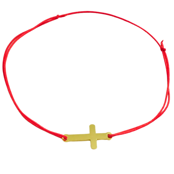 Bratara snur rosu cu aur galben de 14k cruce Maia Bijou