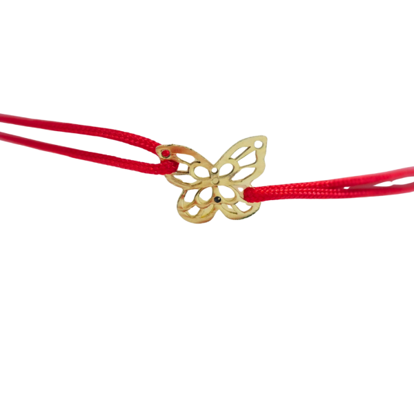 Bratara snur rosu cu aur galben de 14k fluture filigran Maia Bijou